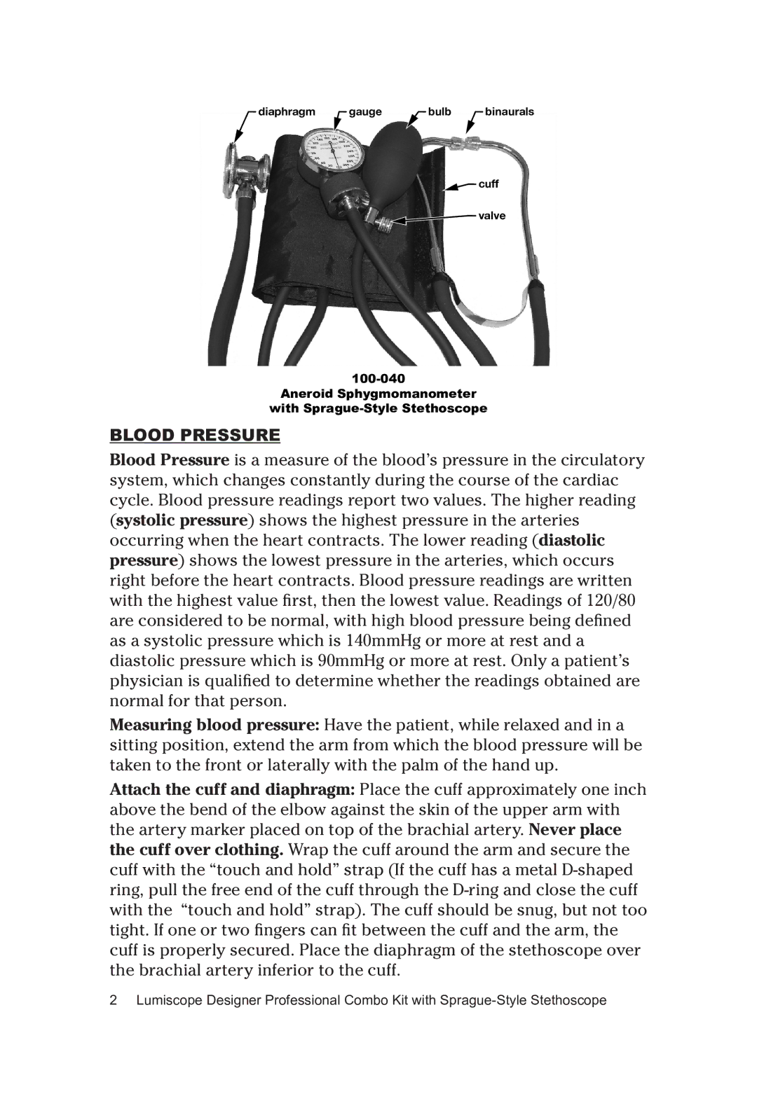 Lumiscope 100-040 user manual Blood Pressure 