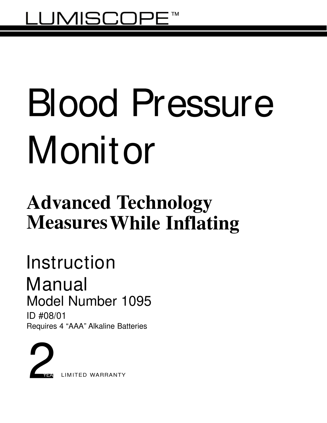 Lumiscope 1095 instruction manual Blood Pressure Monitor 