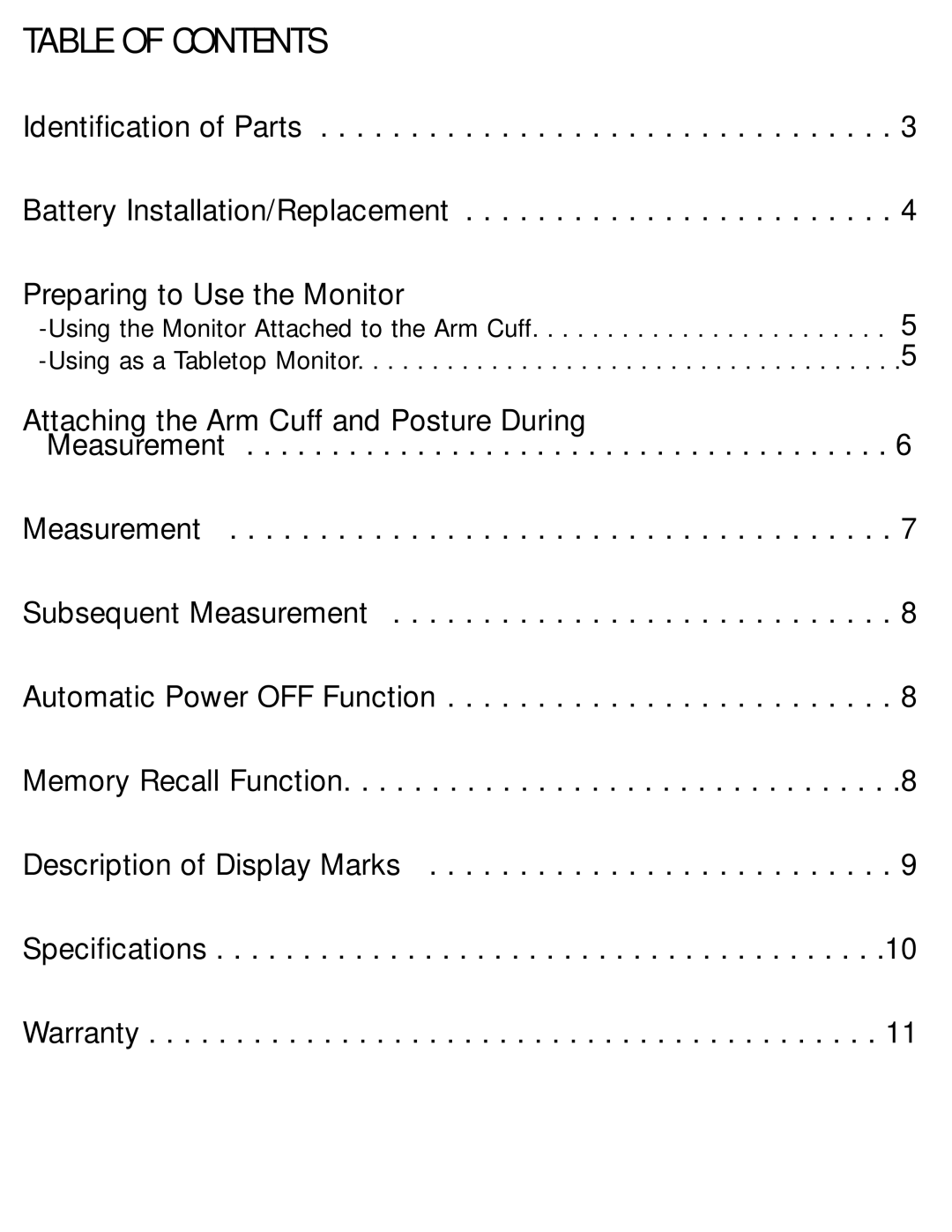 Lumiscope 1095 instruction manual Table of Contents 