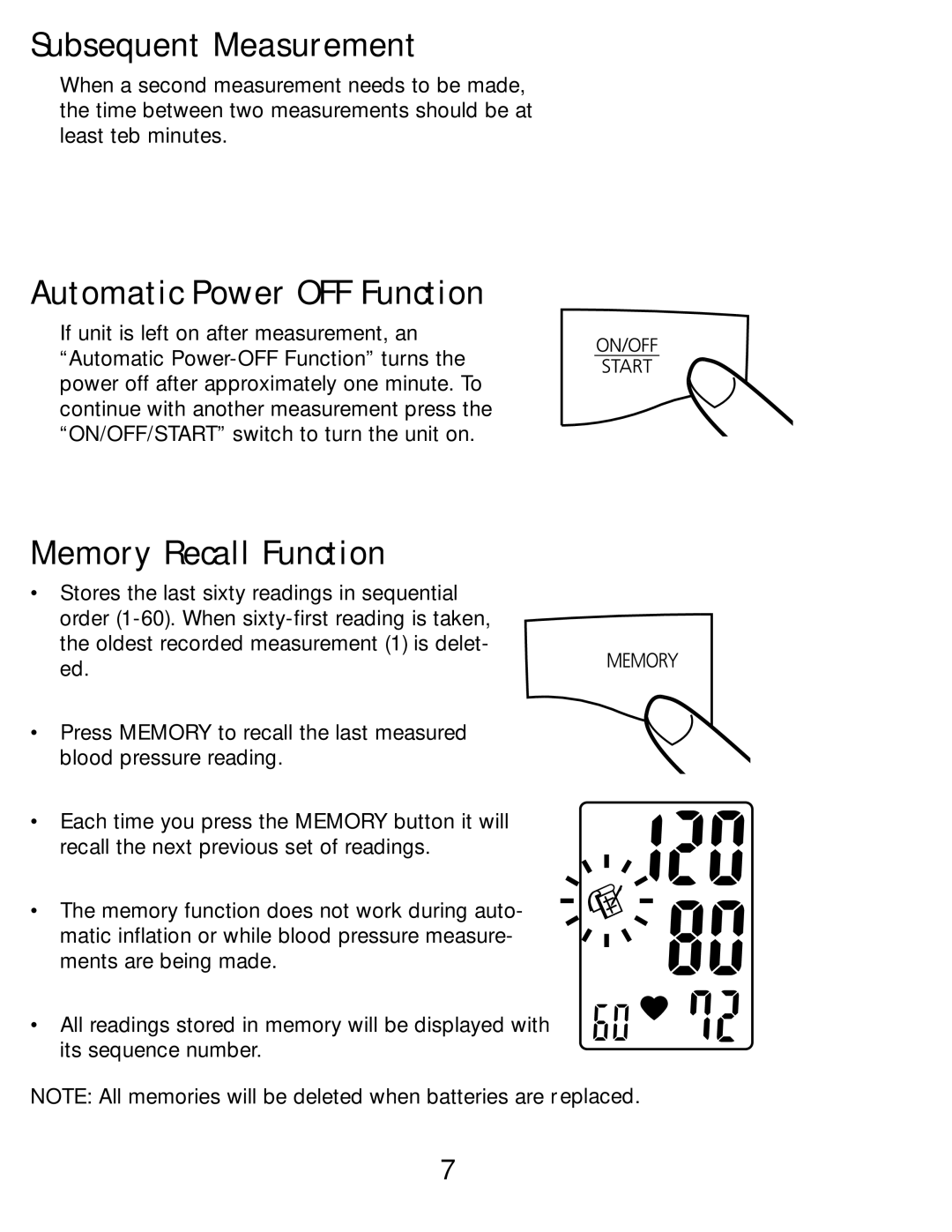 Lumiscope 1095 instruction manual Subsequent Measurement, Automatic Power OFF Function, Memory Recall Function 