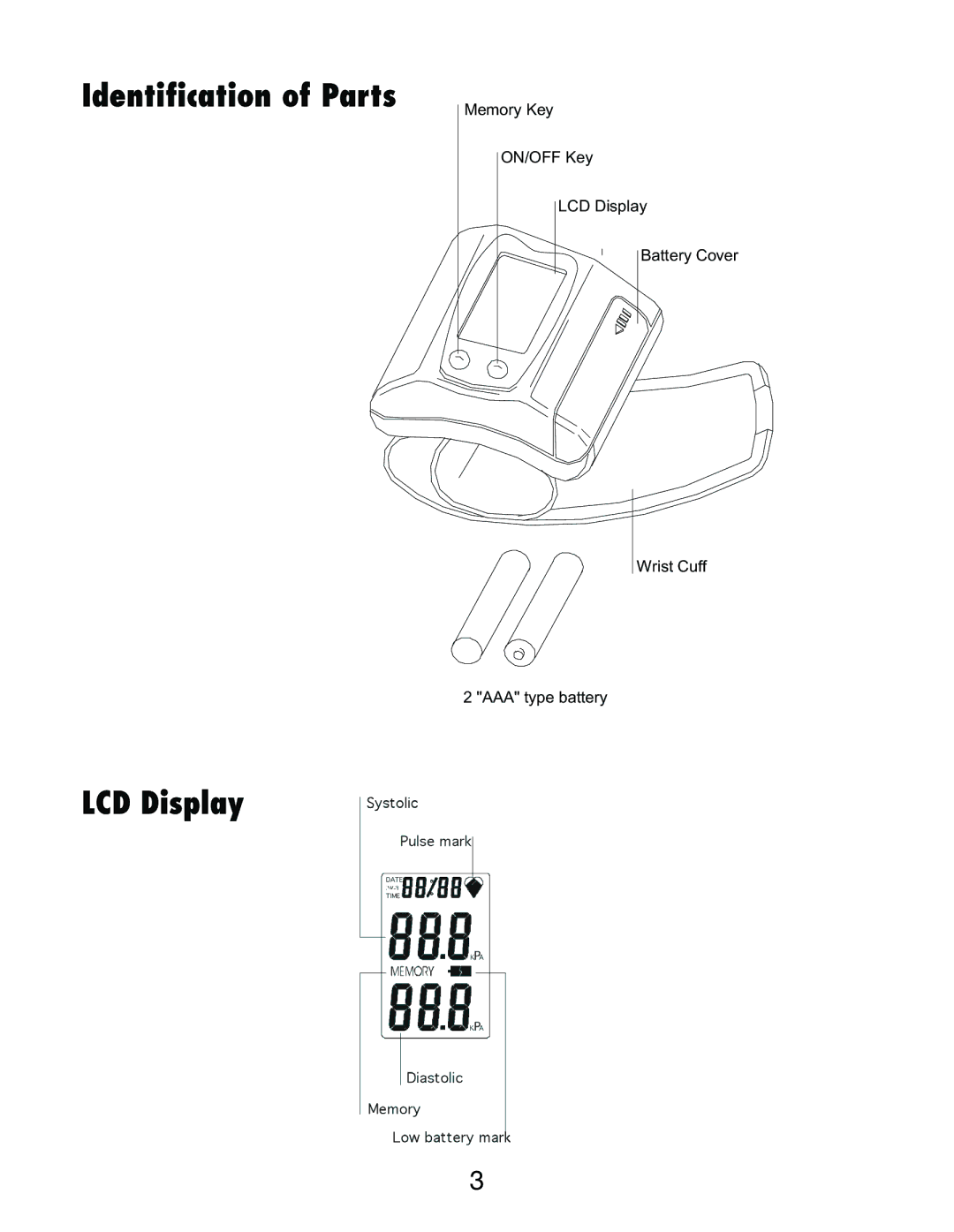 Lumiscope 1098 instruction manual Identification of Parts LCD Display 