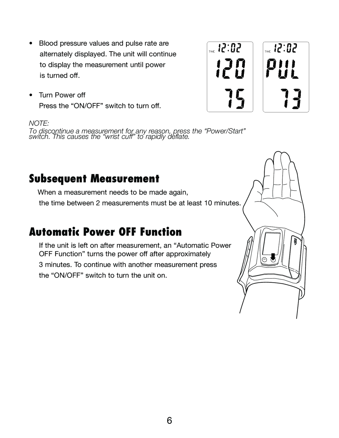 Lumiscope 1098 instruction manual Subsequent Measurement, Automatic Power OFF Function 