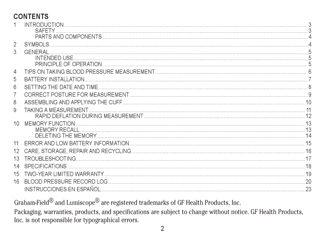 Lumiscope 1103 instruction manual Contents 