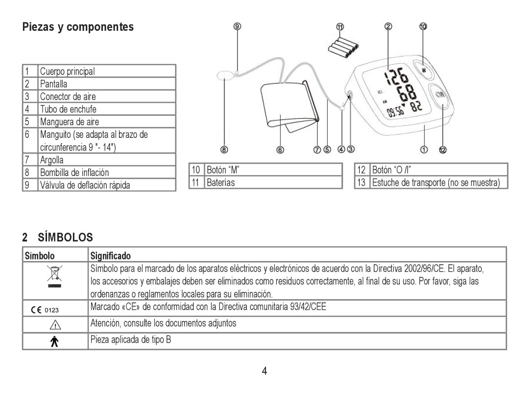 Lumiscope 1103 instruction manual Piezas y componentes, Símbolos 