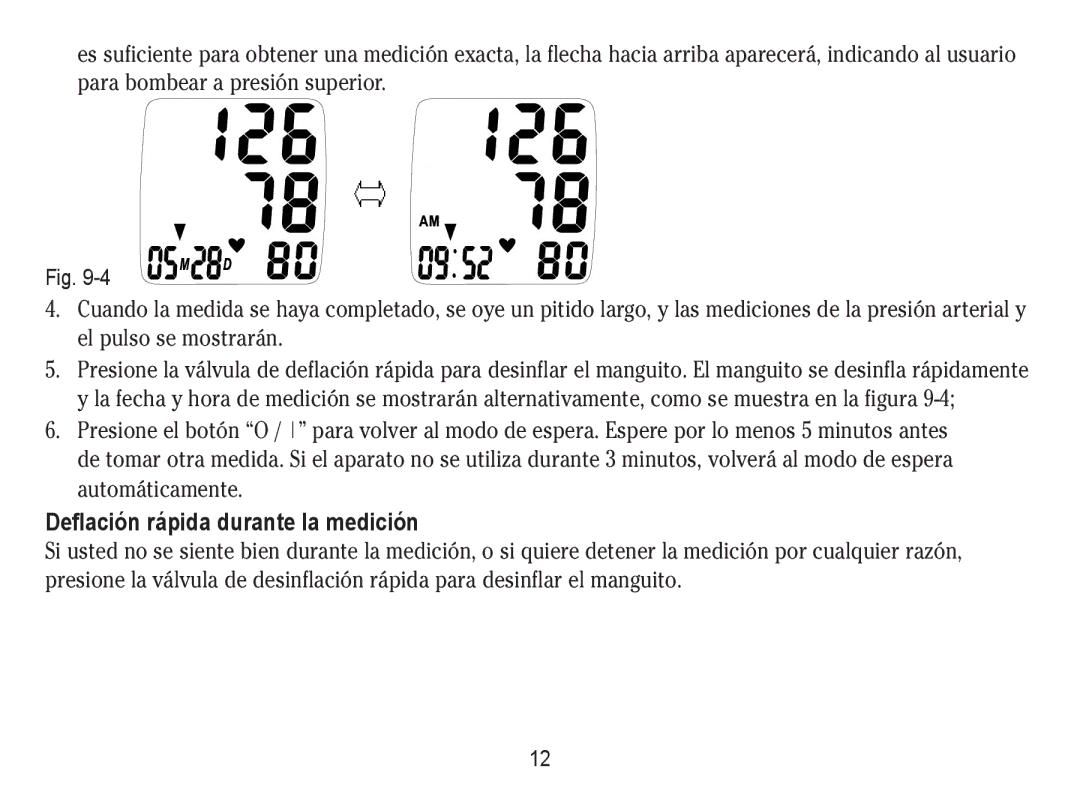 Lumiscope 1103 instruction manual Deflación rápida durante la medición 