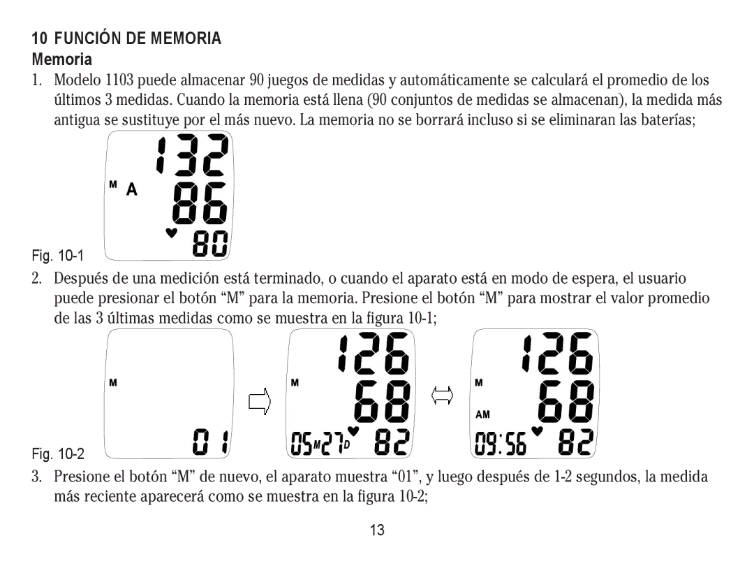 Lumiscope 1103 instruction manual Función DE Memoria Memoria 