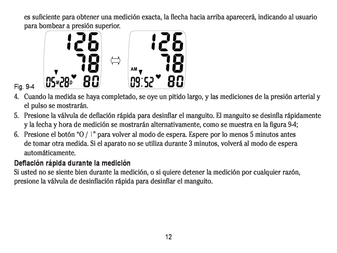Lumiscope 1103 instruction manual Deflación rápida durante la medición 