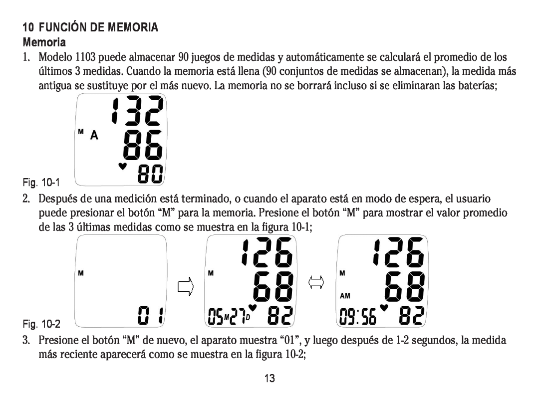 Lumiscope 1103 instruction manual FUNCIÓN DE MEMORIA Memoria 