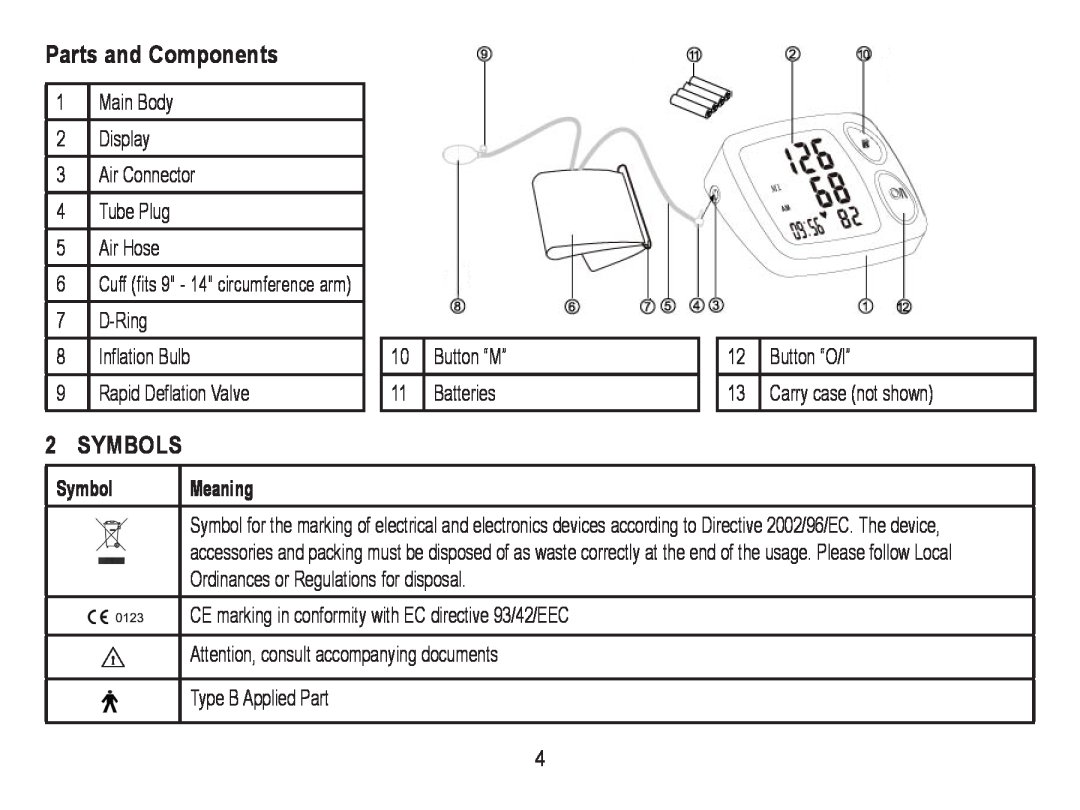 Lumiscope 1103 instruction manual Parts and Components, Symbols, Meaning 