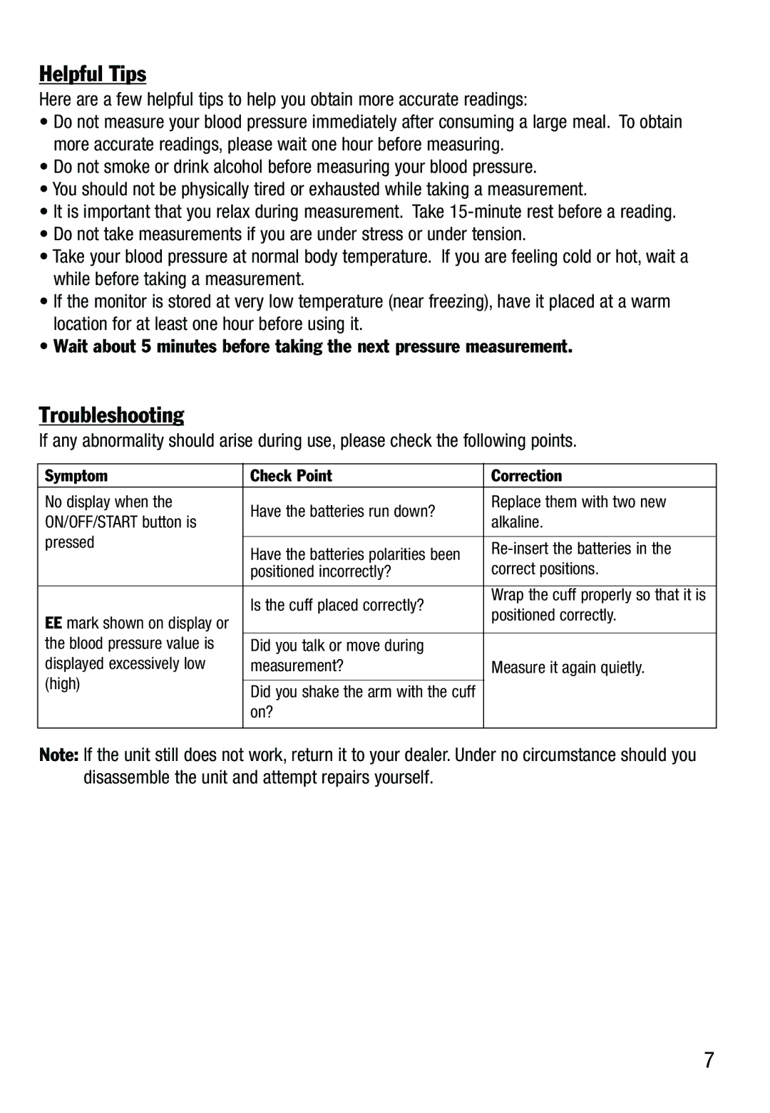 Lumiscope 1130 specifications Helpful Tips, Troubleshooting 