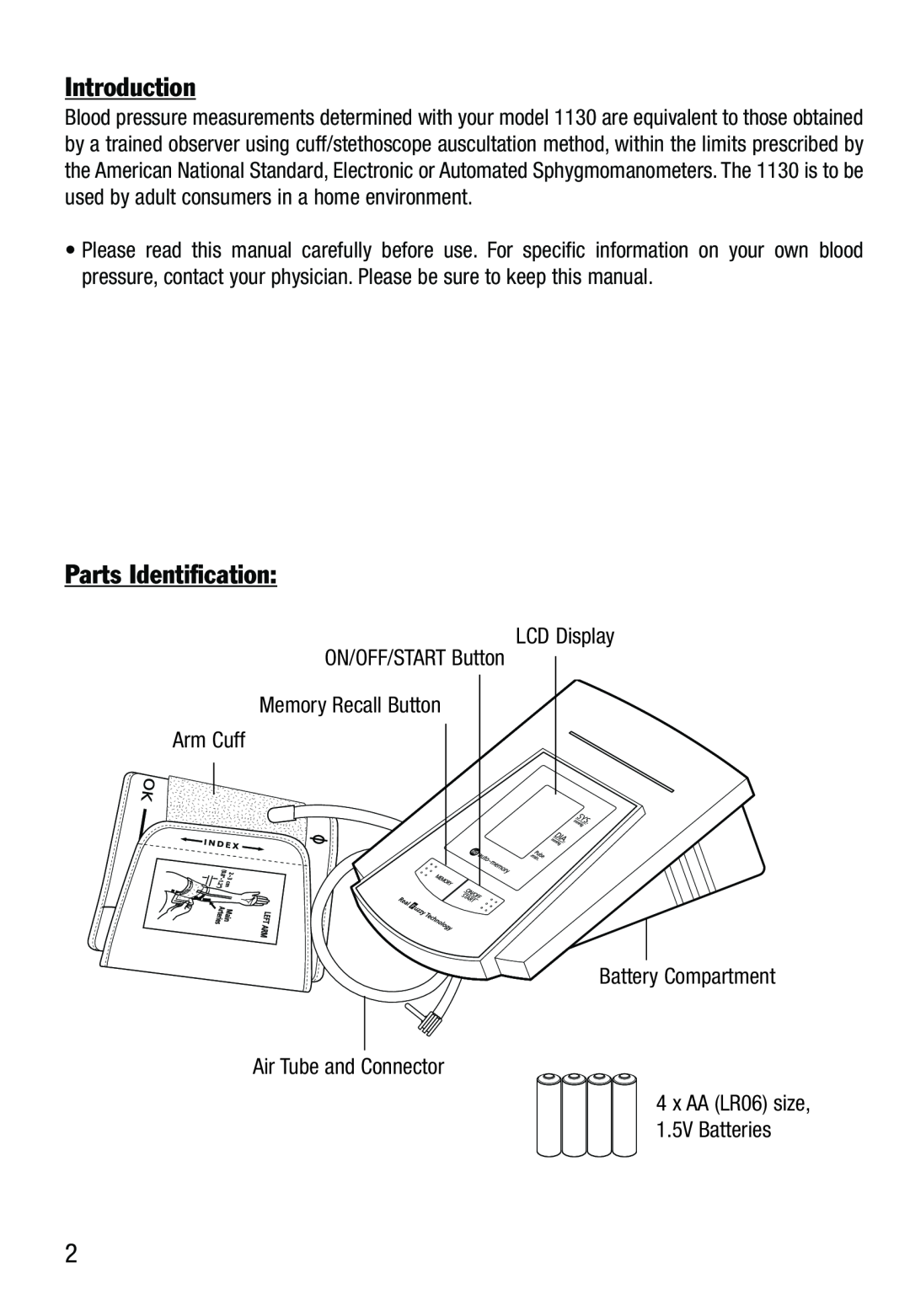 Lumiscope 1130 specifications Introduction, Parts Identification 