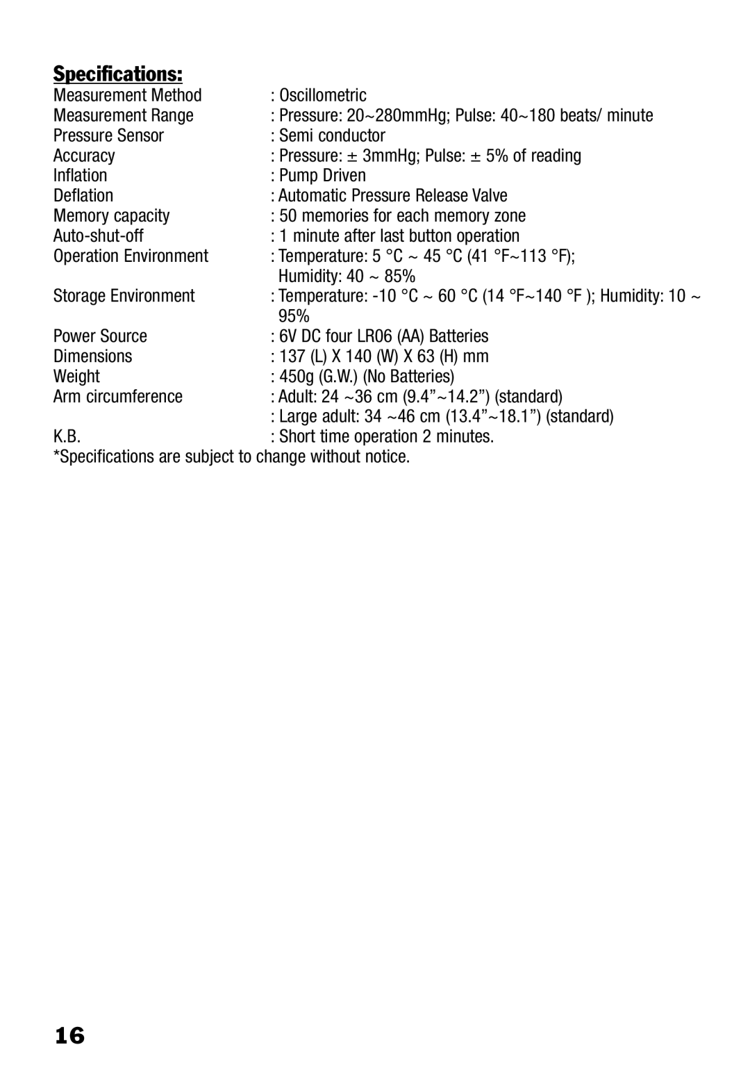 Lumiscope 1131 specifications Specifications 