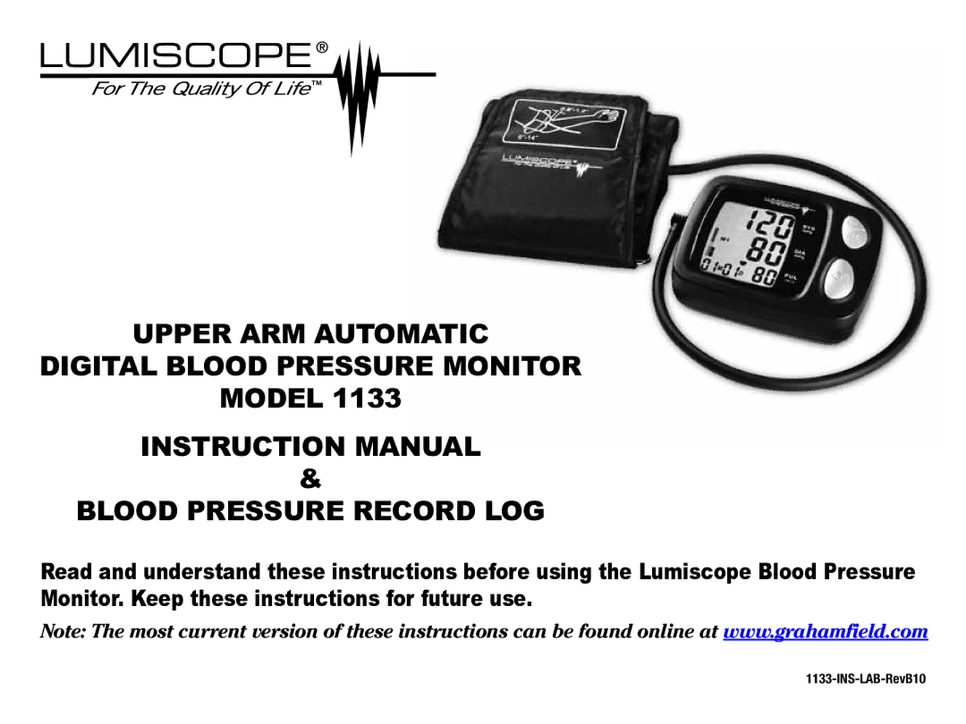 Lumiscope 1133 instruction manual Upper ARM Automatic Digital Blood Pressure Monitor 