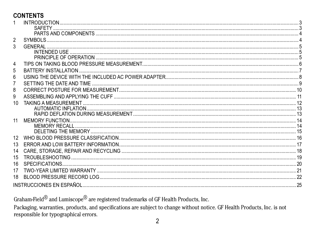 Lumiscope 1133 instruction manual Contents 