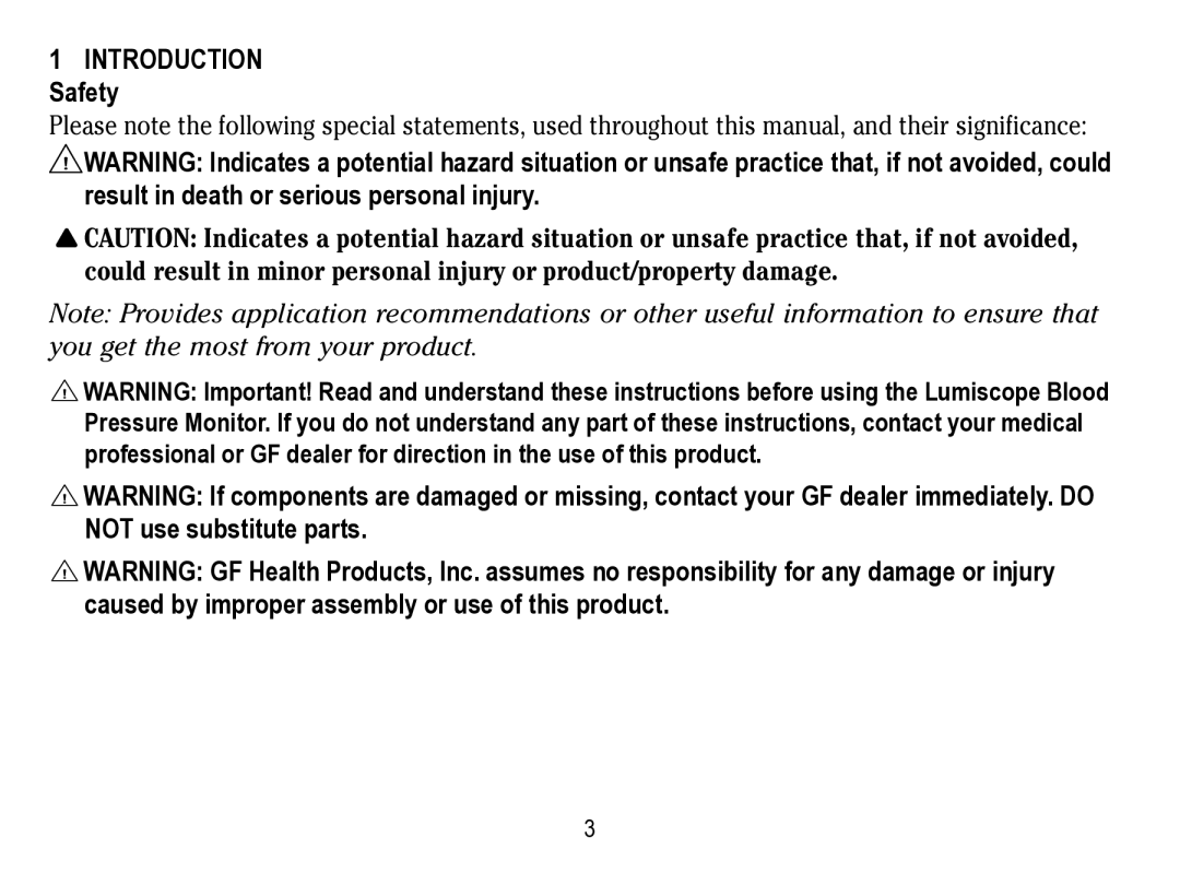 Lumiscope 1133 instruction manual Introduction Safety 