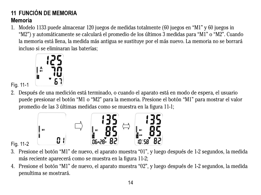 Lumiscope 1133 instruction manual Función de memoria Memoria 