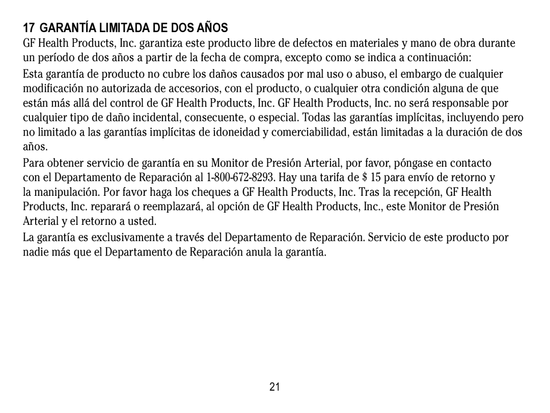 Lumiscope 1133 instruction manual Garantía Limitada de dos años 