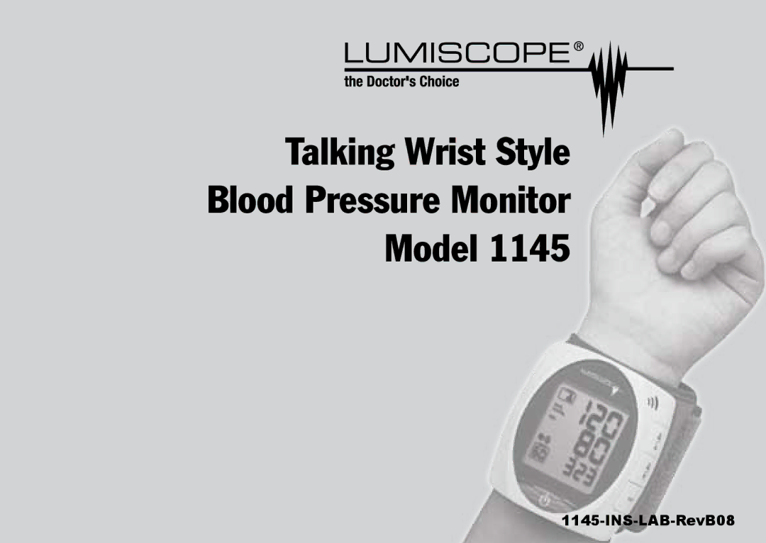 Lumiscope 1145 manual Talking Wrist Style Blood Pressure Monitor Model 