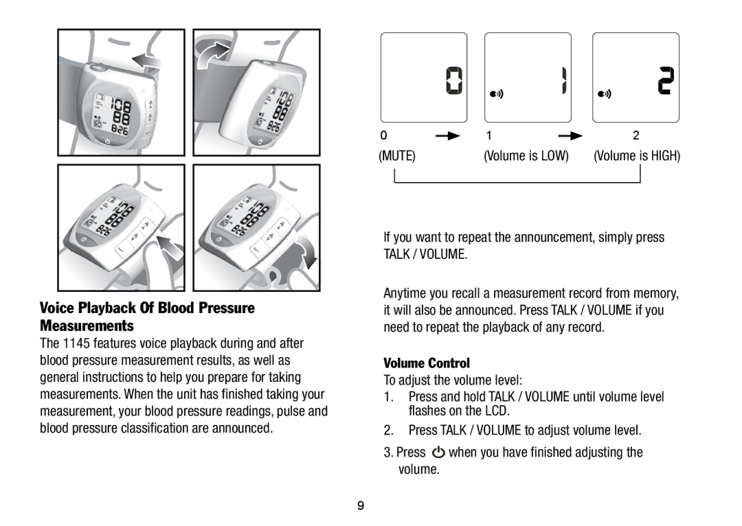 Lumiscope 1145 manual Voice Playback Of Blood Pressure Measurements, If you want to repeat the announcement, simply press 