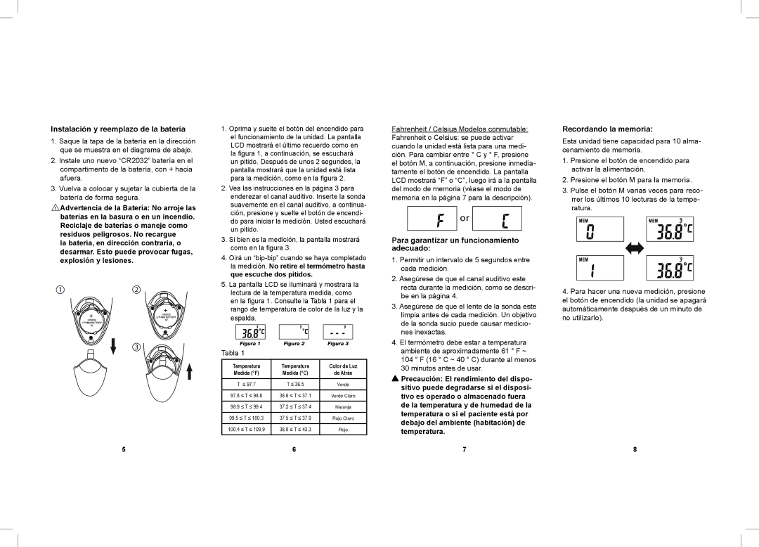 Lumiscope 2215 manual Preparación Para el Uso, Cómo Operar el Termómetro, Modo de Memoria 