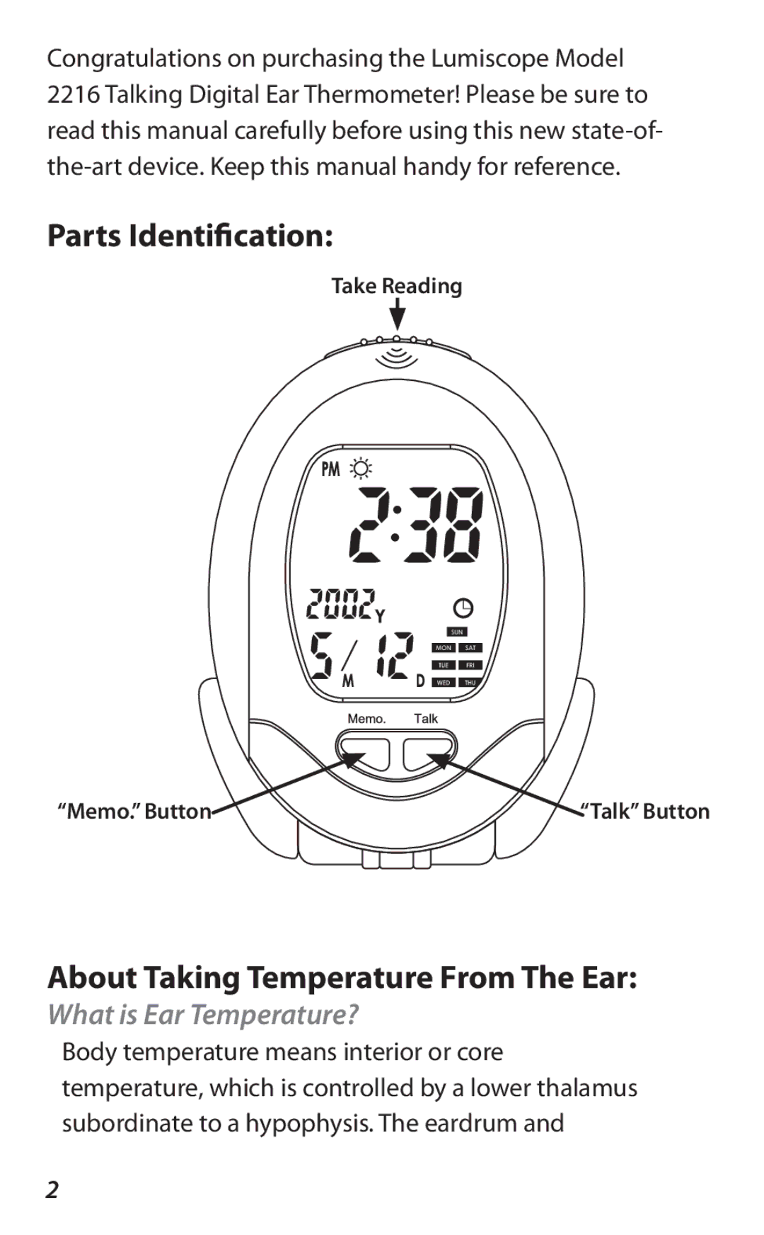 Lumiscope 2216 instruction manual Parts Identification, About Taking Temperature From The Ear, What is Ear Temperature? 