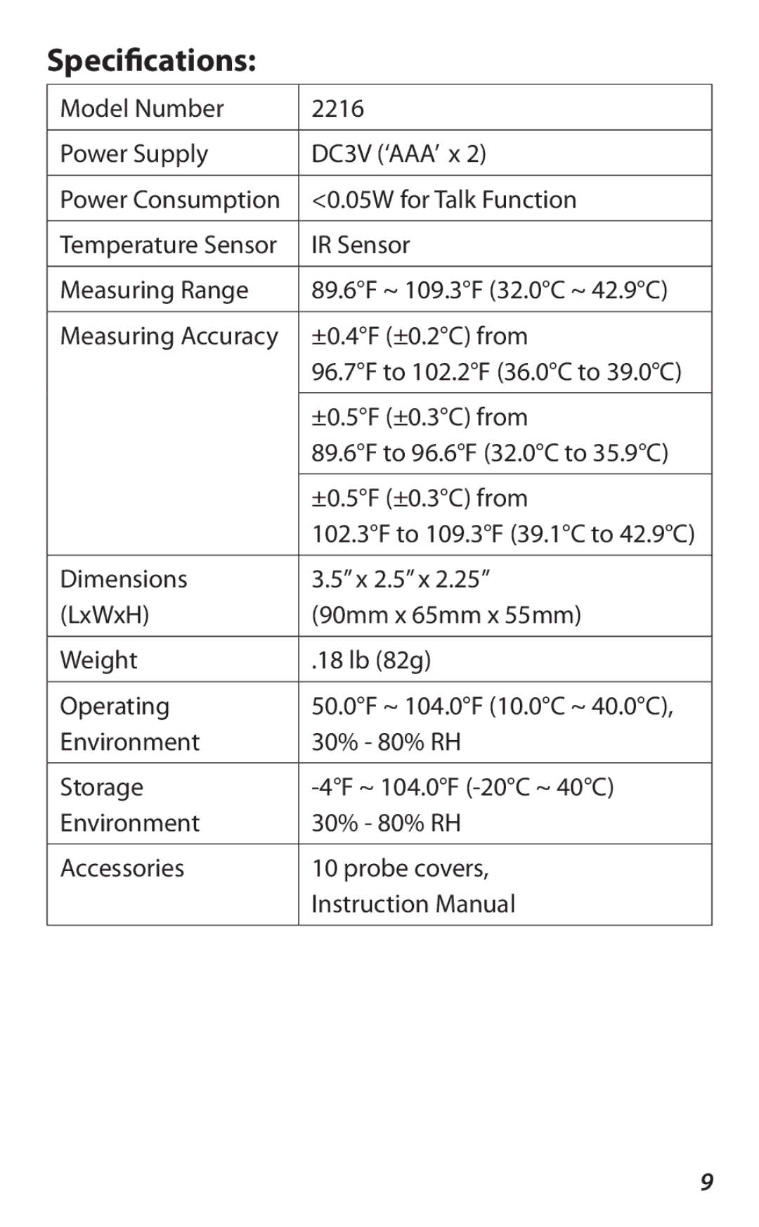 Lumiscope 2216 instruction manual Specifications 