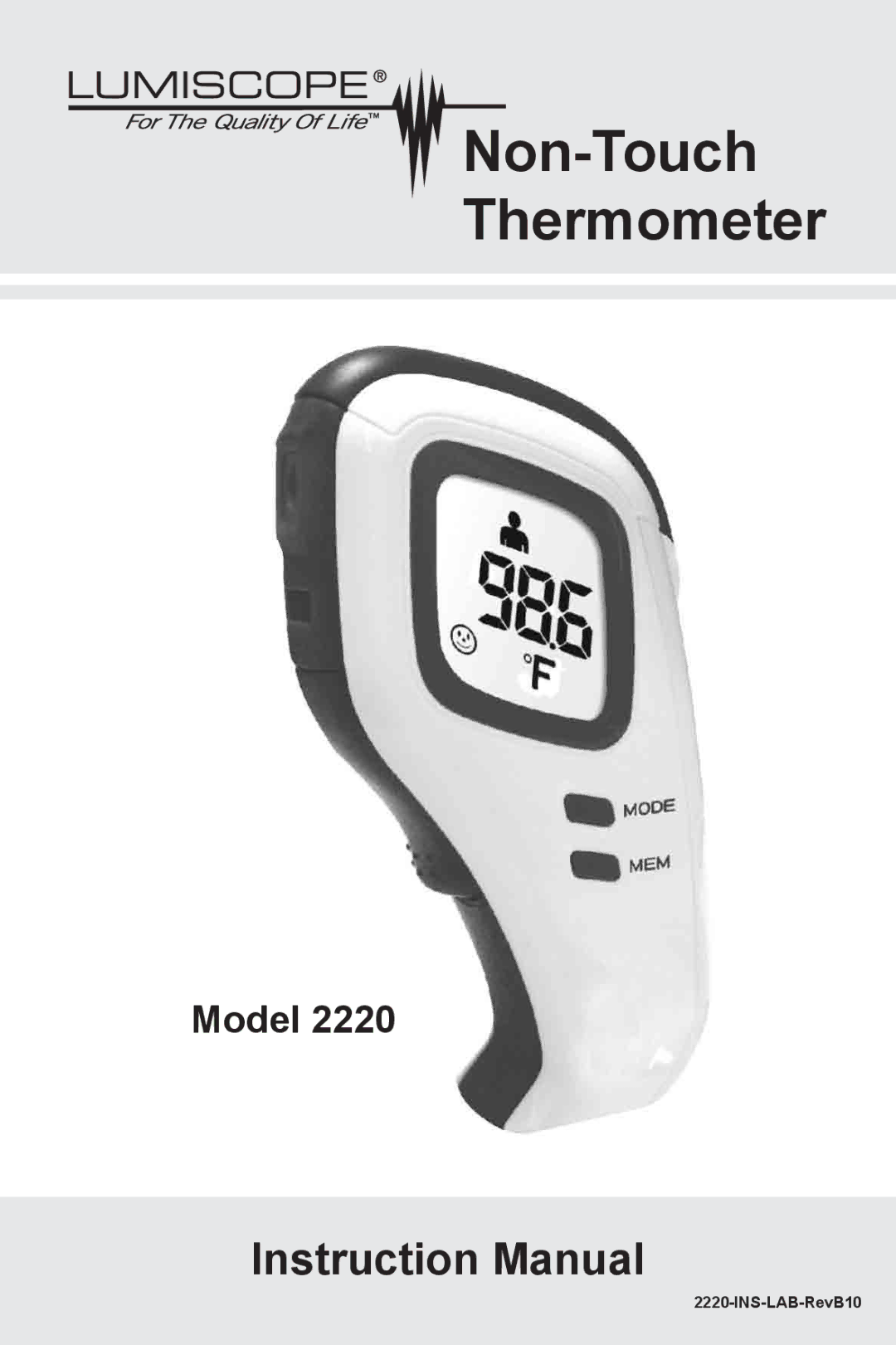 Lumiscope 2220 instruction manual Non-Touch Thermometer, Model 