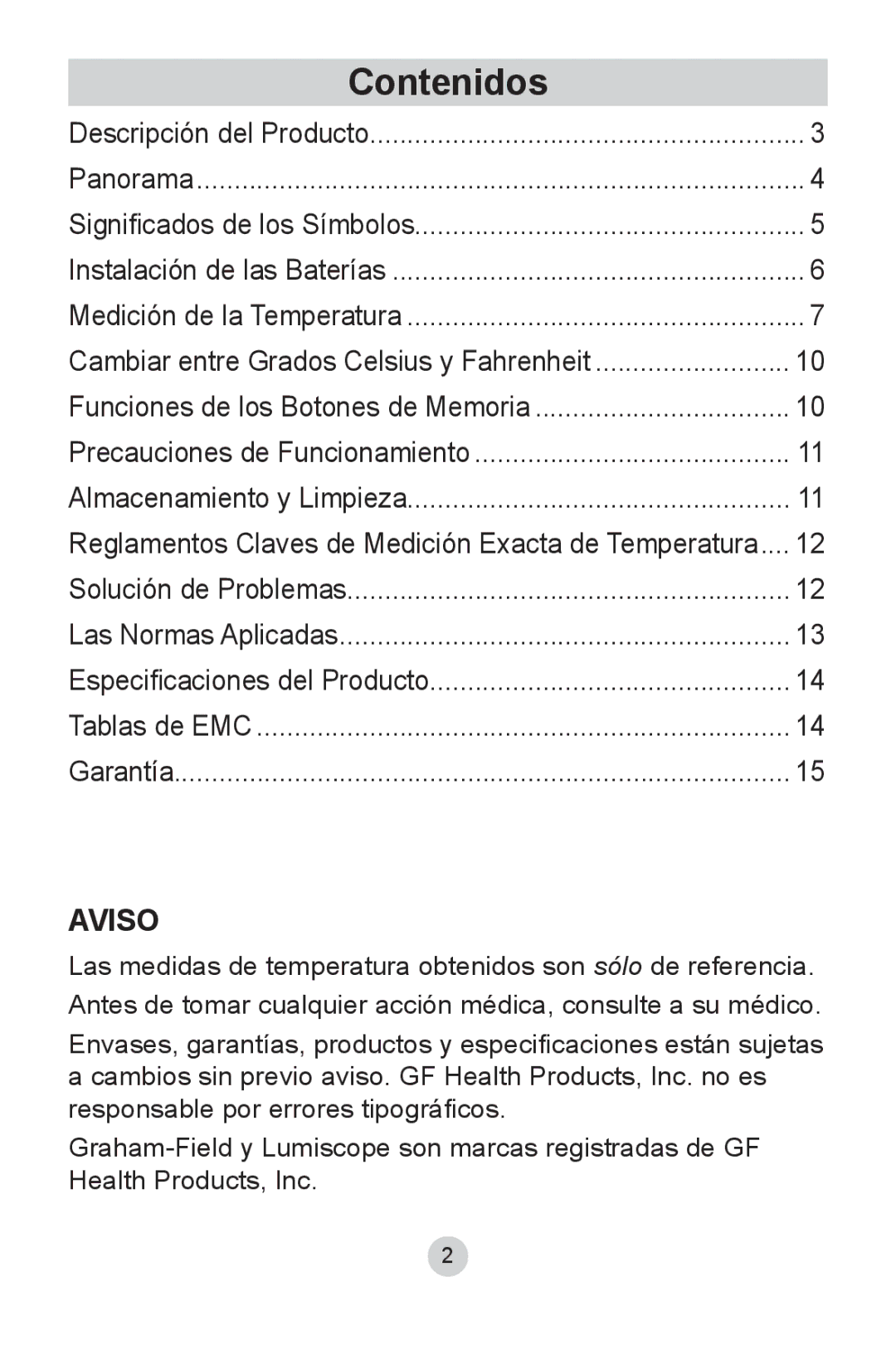 Lumiscope 2220 instruction manual Contenidos, Panorama 