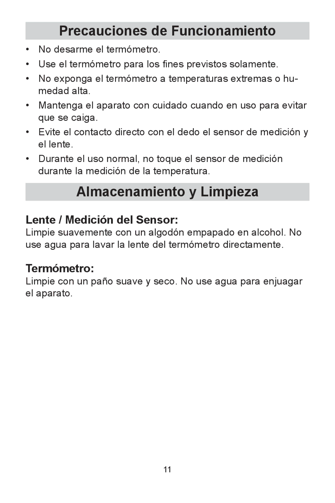 Lumiscope 2220 instruction manual Precauciones de Funcionamiento, Almacenamiento y Limpieza 