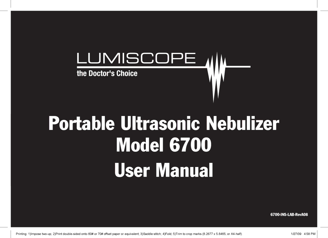 Lumiscope 6700 user manual Portable Ultrasonic Nebulizer Model 