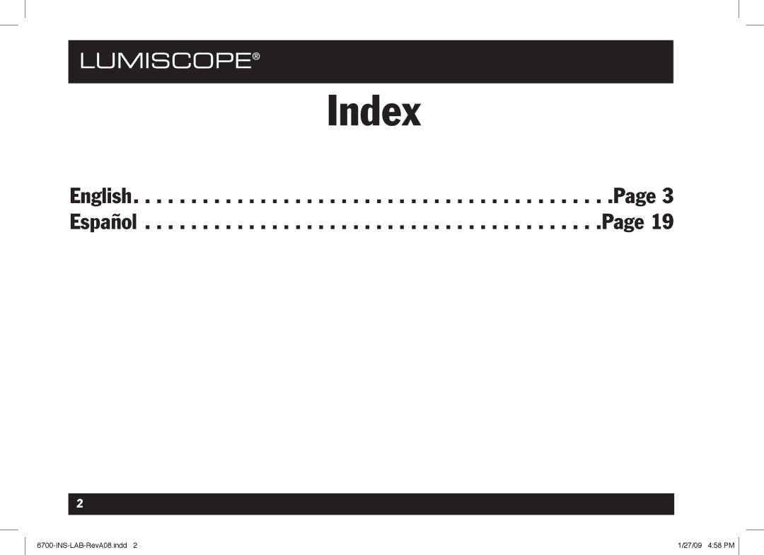 Lumiscope 6700 user manual Index 