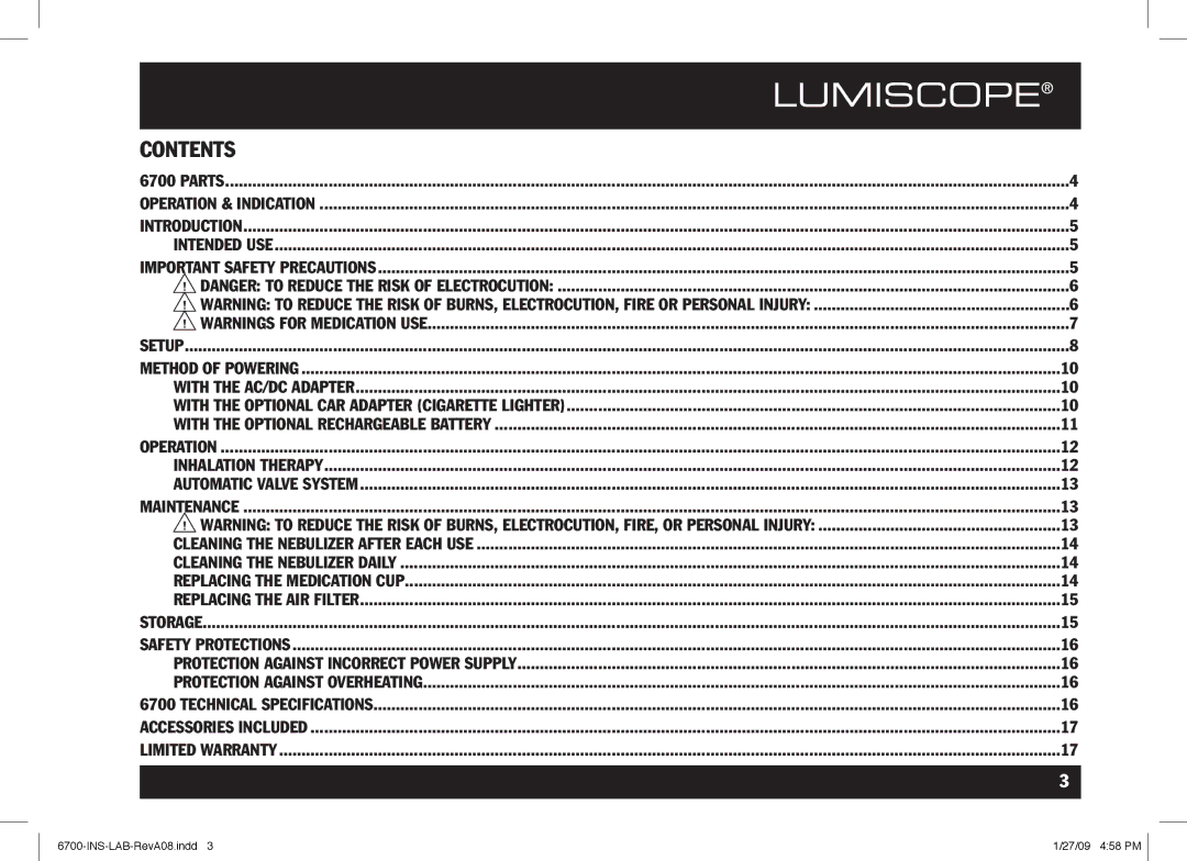 Lumiscope 6700 user manual Contents 