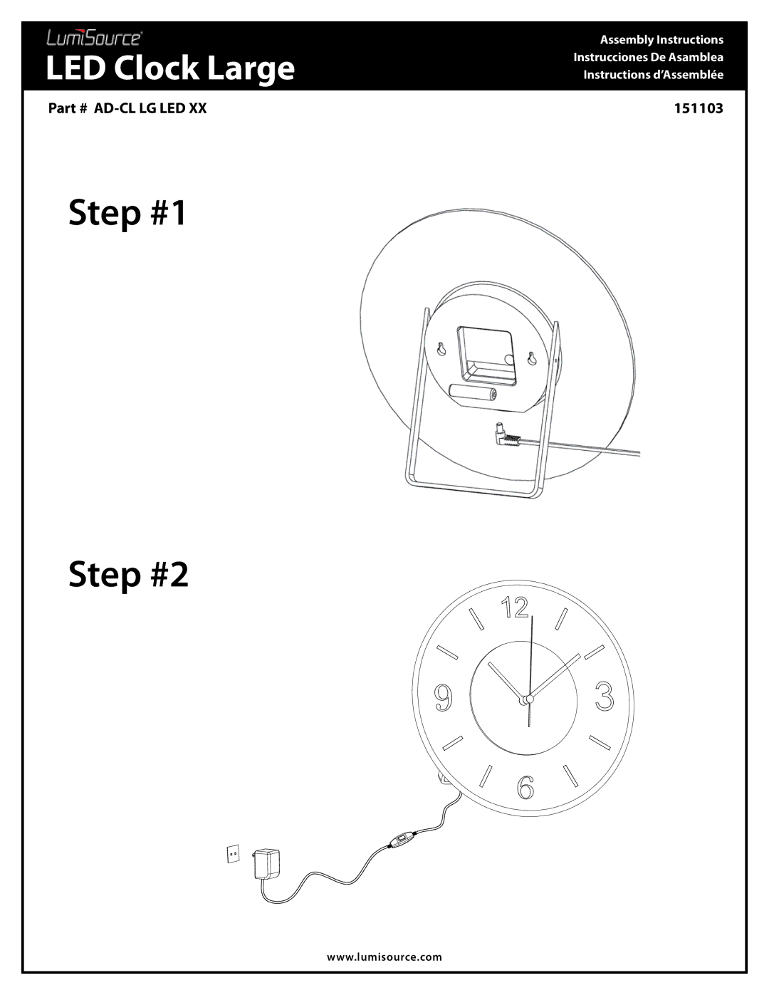 LumiSource 151103 manual LED Clock Large 