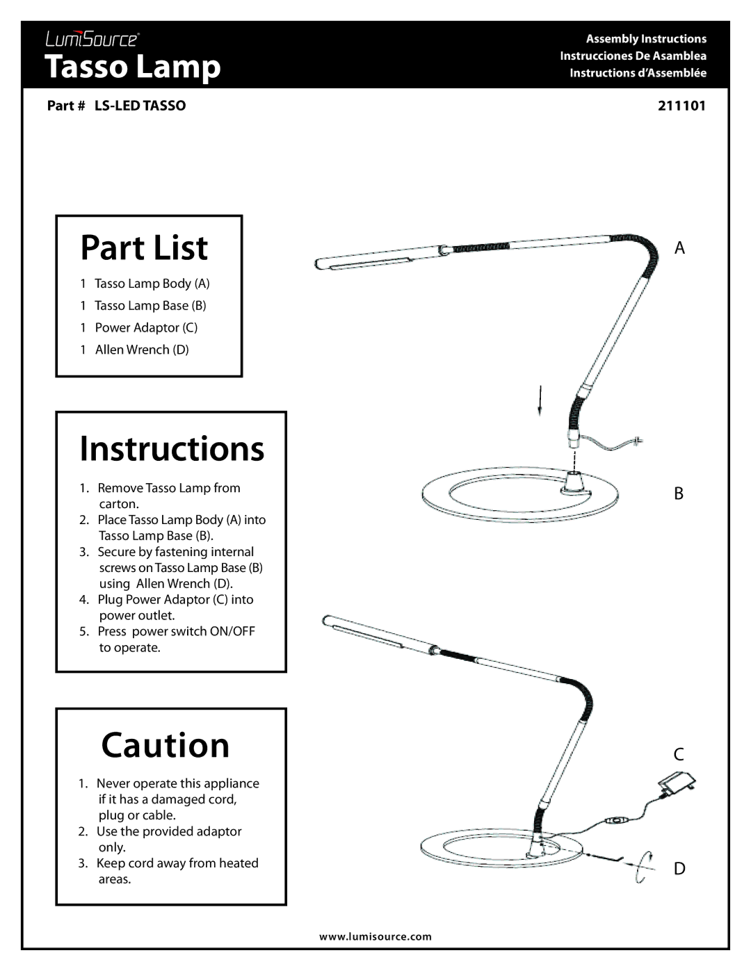 LumiSource 211101 manual Part List, Instructions 