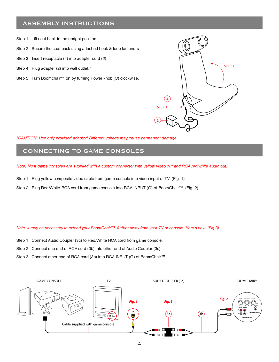 LumiSource 4.1 owner manual Assembly Instructions, Connecting To Game Consoles 