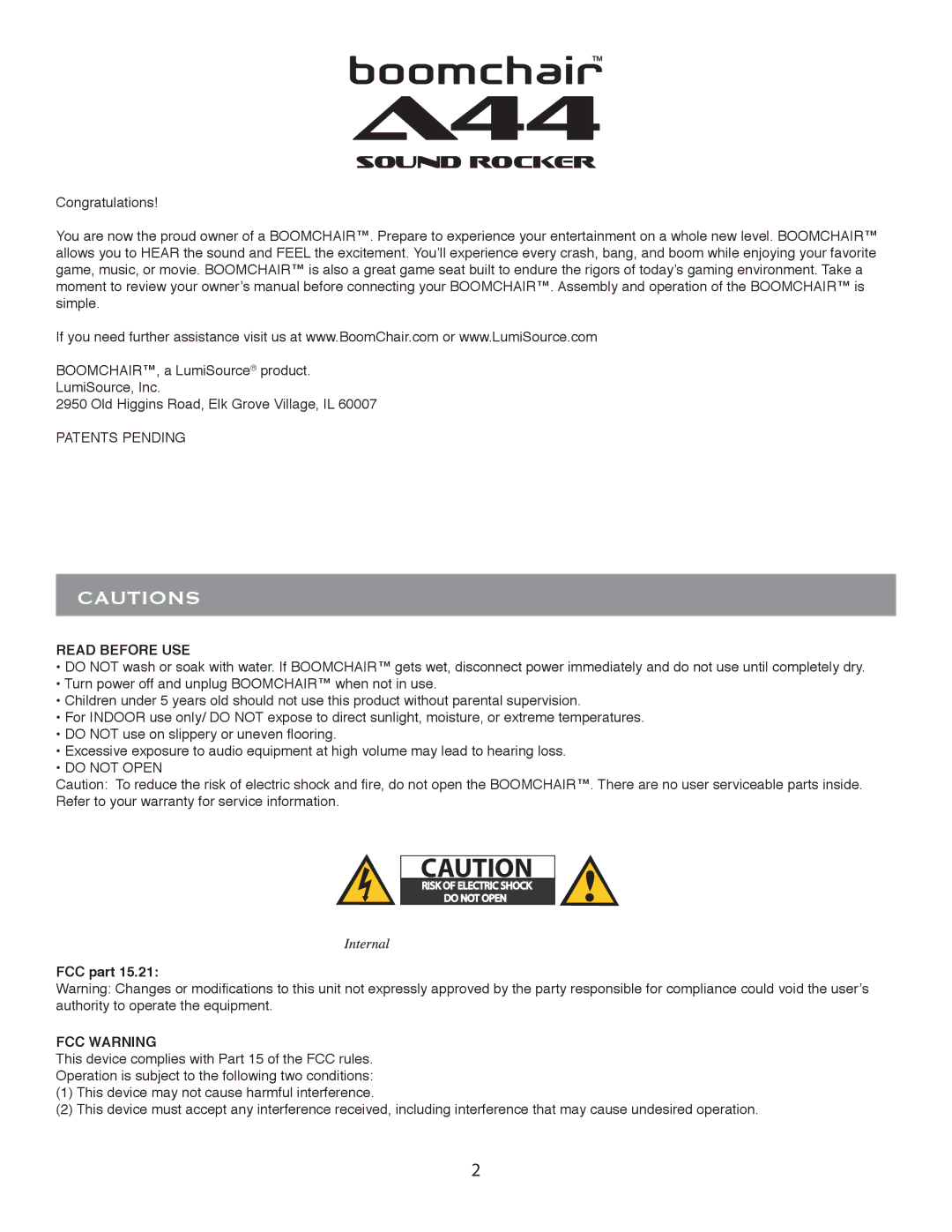 LumiSource A44 owner manual Read Before USE, FCC Warning 