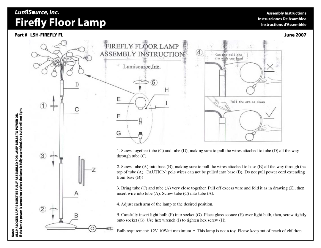 LumiSource LSH-FIREFLY FL manual Firefly Floor Lamp, Lsh-Firefly Fl, June 