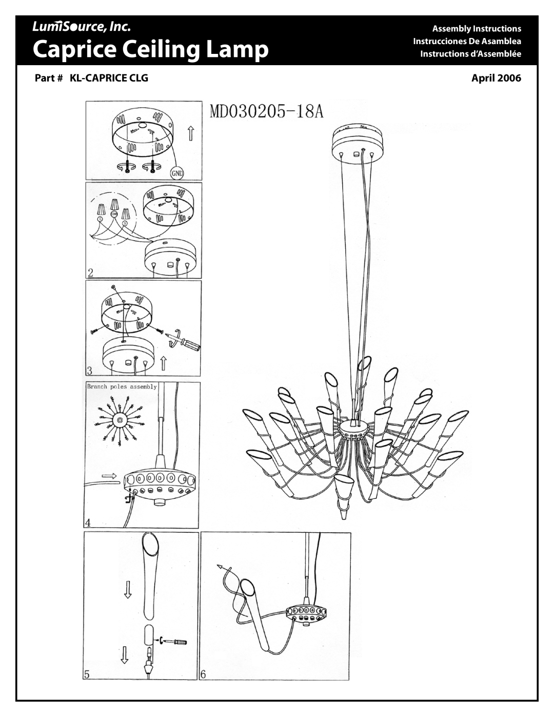 LumiSource MD030205-18A manual Caprice Ceiling Lamp 