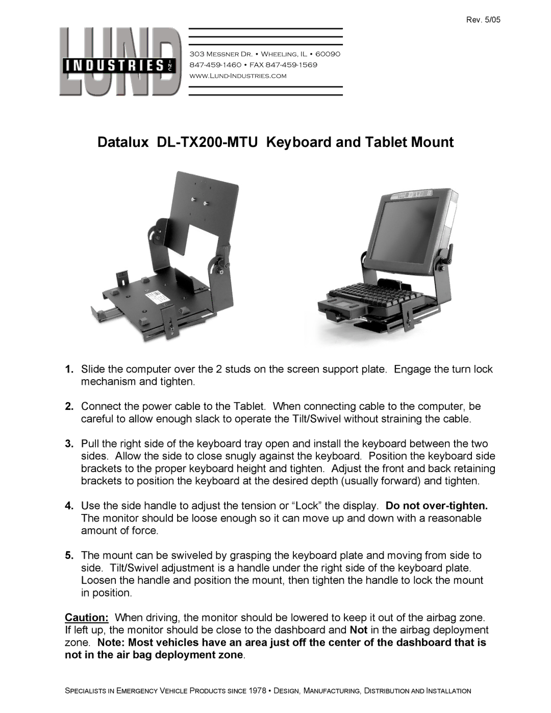 Lund Industries manual Datalux DL-TX200-MTU Keyboard and Tablet Mount 