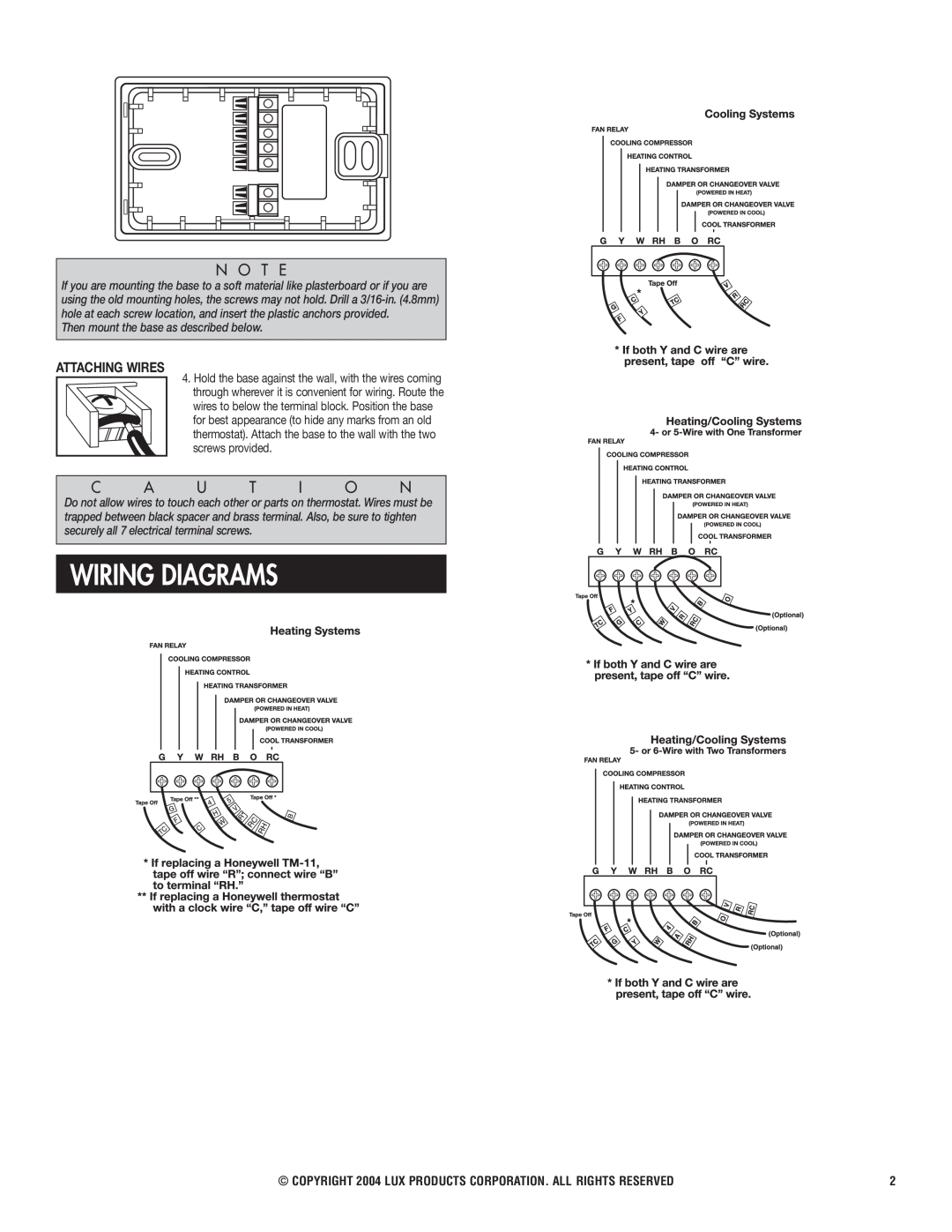 Lux Products DMH100 Series Wiring Diagrams, N O T E, Attaching Wires, Then mount the base as described below 