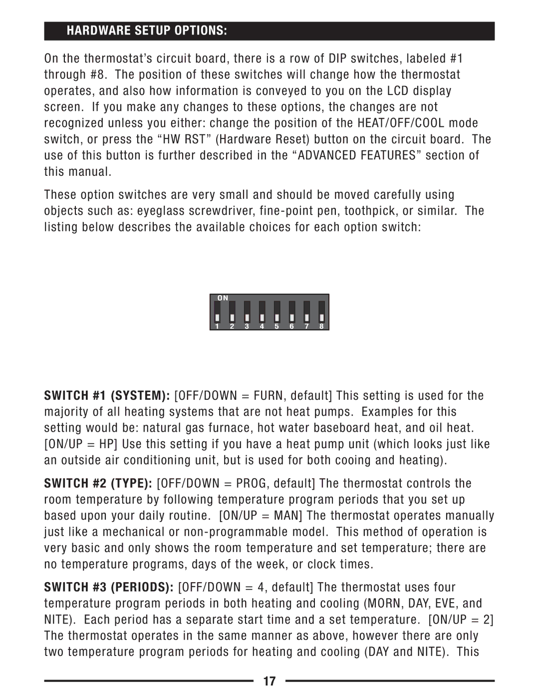 Lux Products P621U operating instructions Hardware Setup Options 