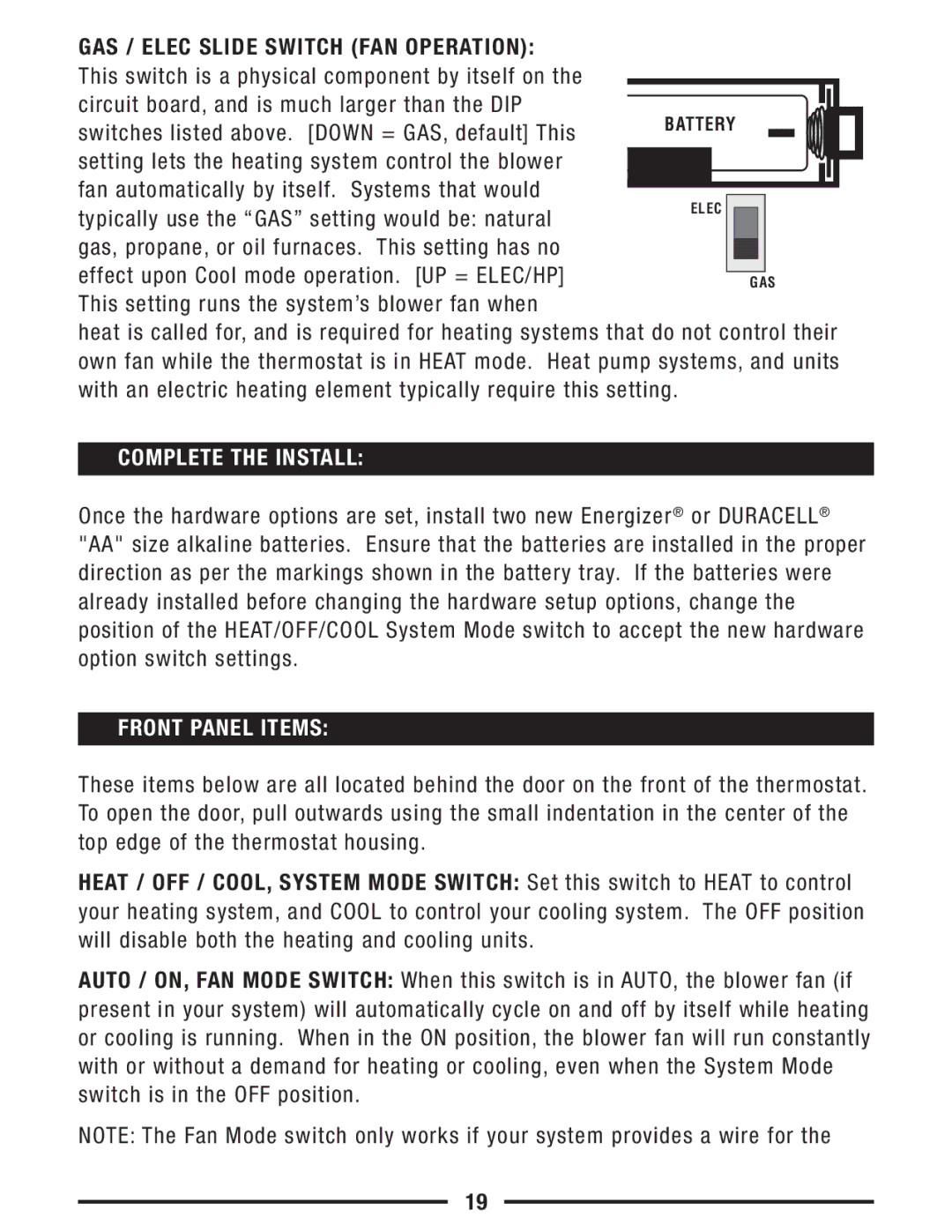 Lux Products P621U operating instructions Complete the Install, Front Panel Items 