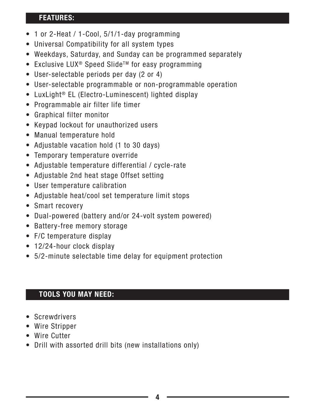 Lux Products P621U operating instructions Features, Tools YOU MAY Need 