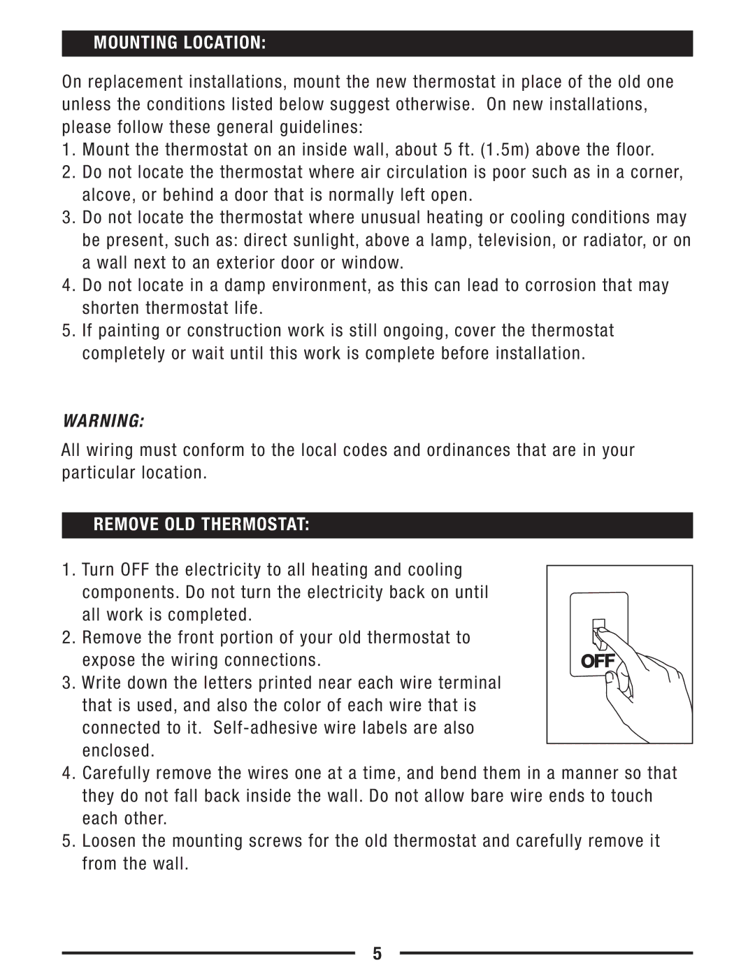 Lux Products P621U operating instructions Mounting Location, Remove OLD Thermostat 