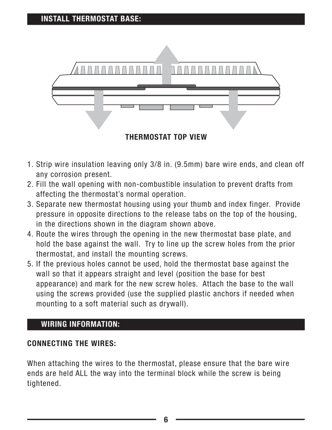 Lux Products P621U operating instructions Install Thermostat Base, Wiring Information 