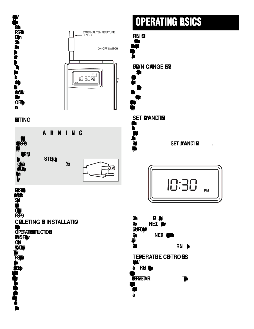 Lux Products PSP300 Series warranty Operating Basics, R N I N G 