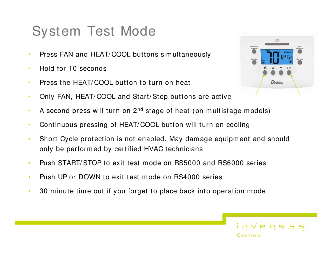 Lux Products RS4000, RS600, RS5000 manual System Test Mode 