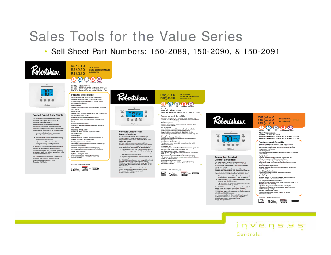 Lux Products RS600, RS5000, RS4000 manual Sales Tools for the Value Series 