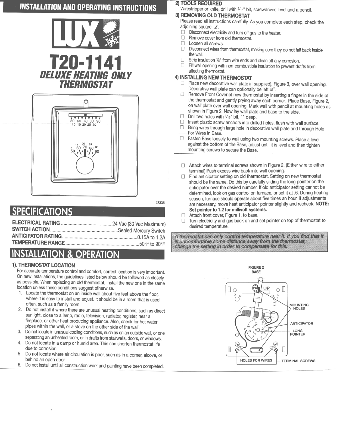 Lux Products T20-1141 manual 