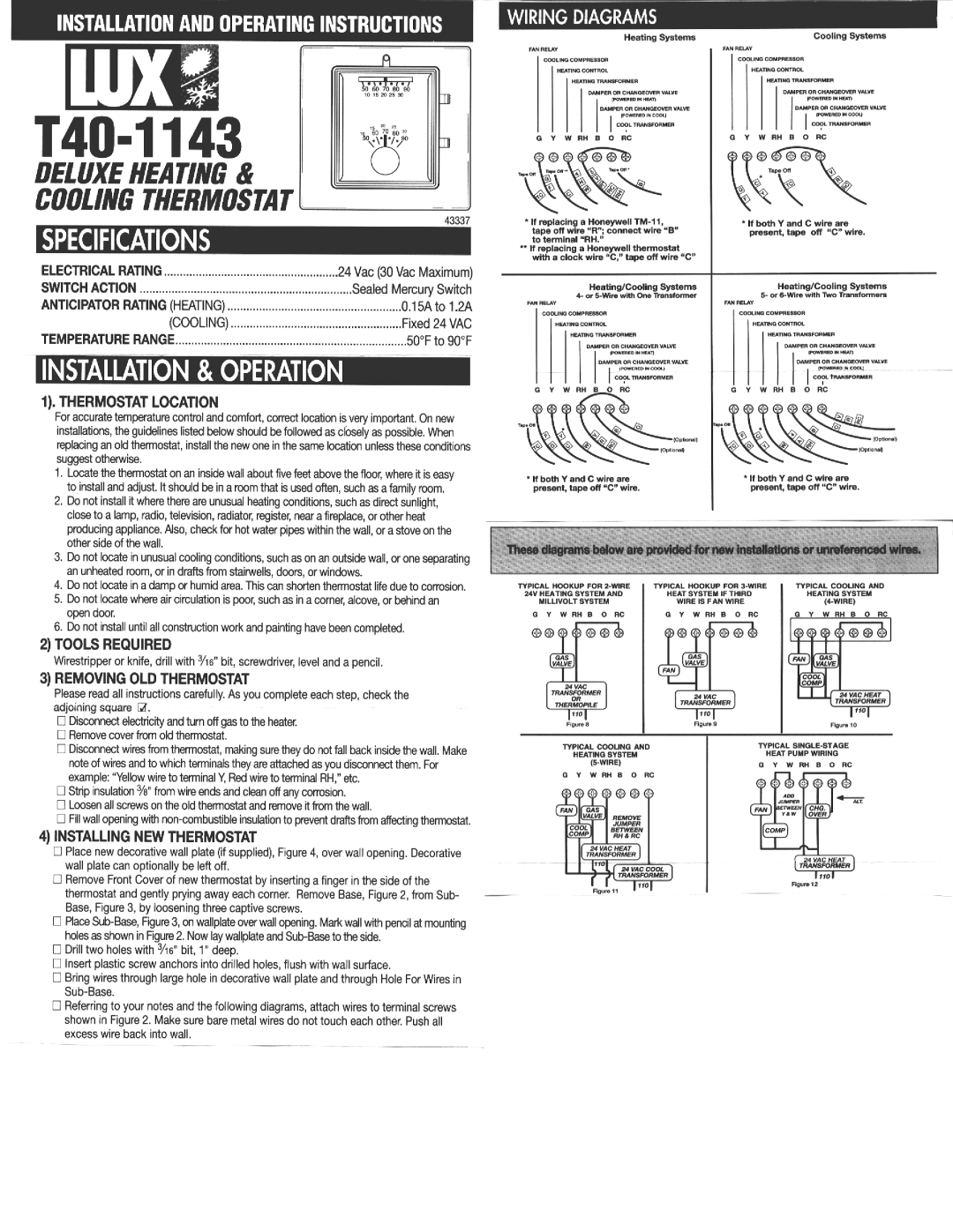 Lux Products T40-1143 manual 